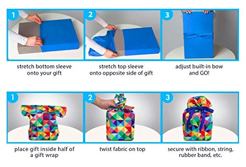 WRAPEEZ Gift Wrap – Quick & Easy Present Wrapping With Built-in Bows – Stretchable Reusable/Eco-Friendly Fabric Fits All Shapes & Sizes – Perfect for On-The-Go – No Scissors/Tape Needed (Set of 11)