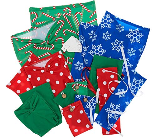 WRAPEEZ Gift Wrap – Quick & Easy Present Wrapping With Built-in Bows – Stretchable Reusable/Eco-Friendly Fabric Fits All Shapes & Sizes – Perfect for On-The-Go – No Scissors/Tape Needed (Set of 11)