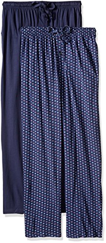 Fruit of the Loom Men's Extended Sizes Jersey Knit Sleep Pant, Navy/Navy Print (2-Pack), Large