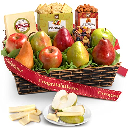 Golden State Fruit Congratulations Fruit Basket with Cheese and Nuts