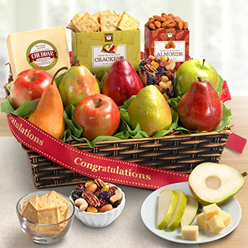 Golden State Fruit Congratulations Fruit Basket with Cheese and Nuts