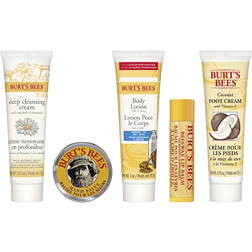 Burt's Bees Graduation Gifts, Teacher Appreciation Gift Ideas, 5 Body Care Products, Everyday Essentials Set - Beeswax Lip Balm, Deep Cleansing Cream, Hand Salve, Body Lotion & Foot Cream, Travel Size