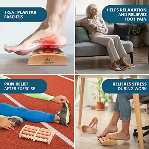 TheraFlow Foot Massager for Plantar Fasciitis Relief, Relaxation Gifts for Women, Men - Foot Roller for Foot Pain, Neuropathy, Heel Spur Pain, Stress Relief, Reflexology Tool - Wooden (Large)