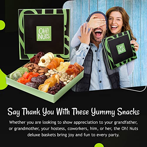Fathers Day Nut and Dried Fruit Gift Basket - Assorted Nuts and Dried Fruits Holiday Snack Box - Birthday, Anniversary, Corporate Treat Box for Women, Men - Oh! Nuts