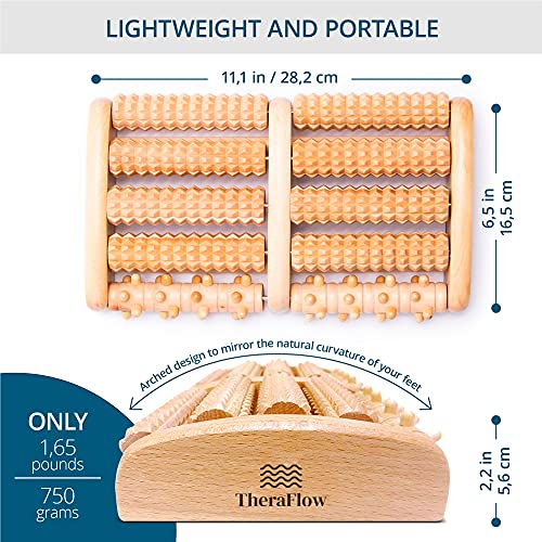 TheraFlow Foot Massager for Plantar Fasciitis Relief, Relaxation Gifts for Women, Men - Foot Roller for Foot Pain, Neuropathy, Heel Spur Pain, Stress Relief, Reflexology Tool - Wooden (Large)