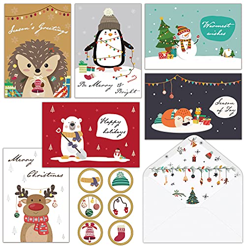 BGTCARDS Christmas Cards - 36 Happy Holiday Cards with Envelopes Cute Animals Holiday Greeting Cards Bulk Set Box Christmas Cards Assortment 4"x6" for Everyone on Your Christmas List