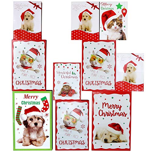 Iconikal Printed Gift Boxes for Christmas, Santa Paws Pets, 3-Sizes, 10-Pack