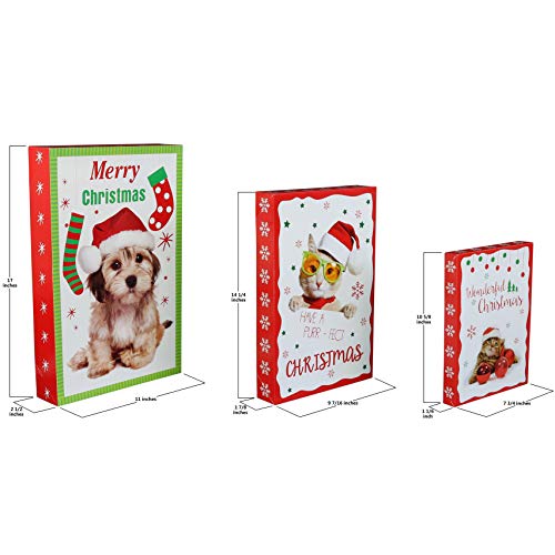 Iconikal Printed Gift Boxes for Christmas, Santa Paws Pets, 3-Sizes, 10-Pack