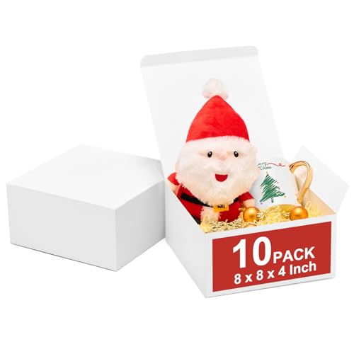 MESHA 8x8x4 Inches White Gift Boxes with Lids, Recyclable Paper Bridesmaid Proposal Box 10 Pack, Bulk Gift Box for Presents, Mother's Day, Birthday Party, Graduation, Holidays