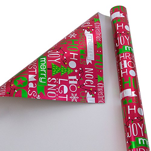 JAM PAPER Gift Wrap - Christmas Foil Wrapping Paper - 25 Sq Ft - Red Merry Merry - Roll Sold Individually