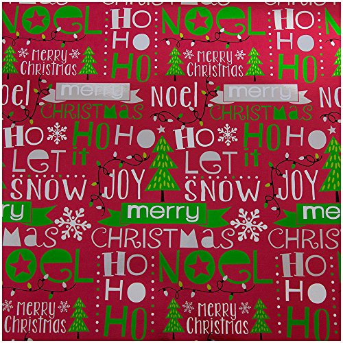 JAM PAPER Gift Wrap - Christmas Foil Wrapping Paper - 25 Sq Ft - Red Merry Merry - Roll Sold Individually