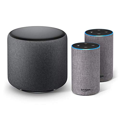 Echo Sub Bundle with 2 Echo (2nd Gen) Devices - Heather Gray Fabric