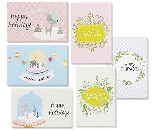 36-Pack Merry Christmas Greeting Cards Bulk Box Set - Winter Holiday Xmas Greeting Cards with Pastel Colored Designs, Envelopes Included, 4 x 6 Inches