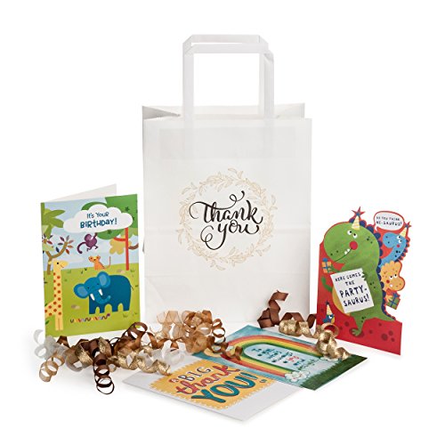 OSpecks 50 Pcs Count Wedding Gift Bags, Medium Size Bags 8 x 4.75 x 10 inch Thank You Paper Bags, Premium White Kraft Paper Bags with Handle for Weddings, Receptions, Business, Parties, Craft Fairs and Events