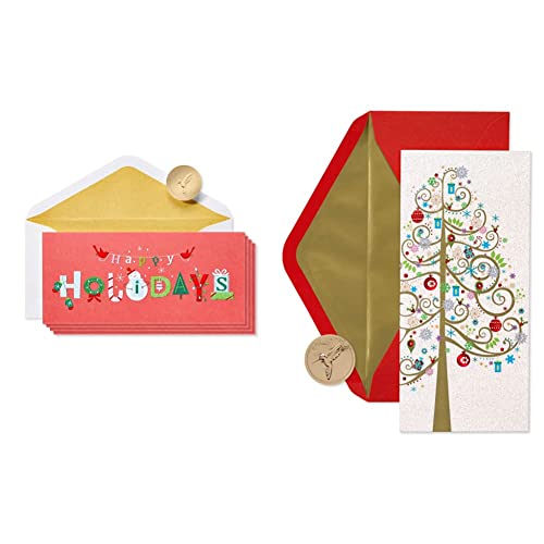 Papyrus Christmas Cards Boxed, Gold Holiday Reindeer Forest