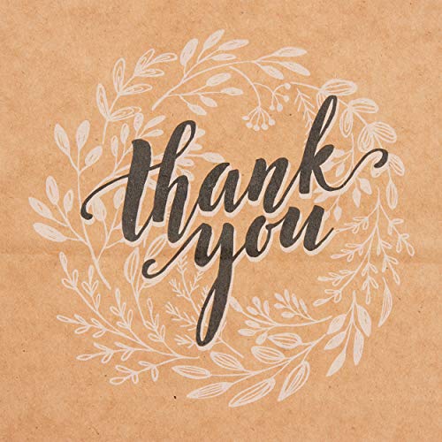 OSpecks 50 Count Small Thank You Gift Bags Bulk with Handles, White and Brown Kraft Paper Bags for Retail Shopping, Wedding, Goodies, Merchandise for Customers
