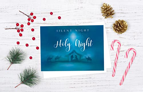 JBH Creations Silent Night Religious Christmas Card with Scripture - Pack of 24