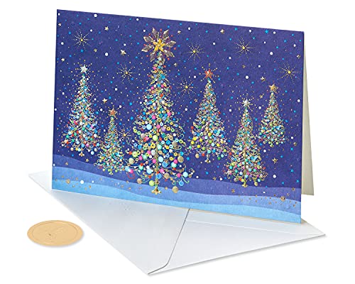 Papyrus Christmas Cards Boxed with Envelopes - Designed by House of Turnowsky, Magical Row of Holiday Christmas Trees (14-Count)