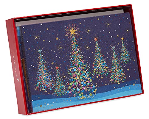 Papyrus Christmas Cards Boxed with Envelopes - Designed by House of Turnowsky, Magical Row of Holiday Christmas Trees (14-Count)