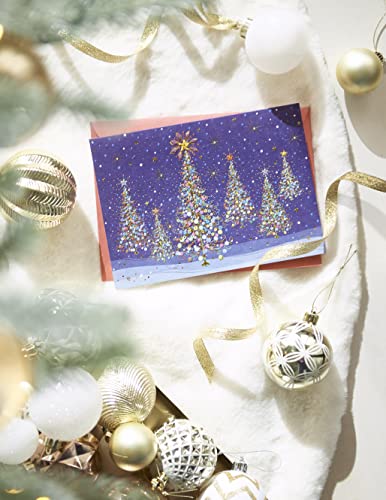 Papyrus Christmas Cards Boxed with Envelopes - Designed by House of Turnowsky, Magical Row of Holiday Christmas Trees (14-Count)