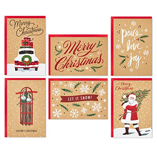 Hallmark Boxed Christmas Cards Assortment, Rustic Kraft (6 Designs, 36 Cards with Envelopes) (5XPX2308)