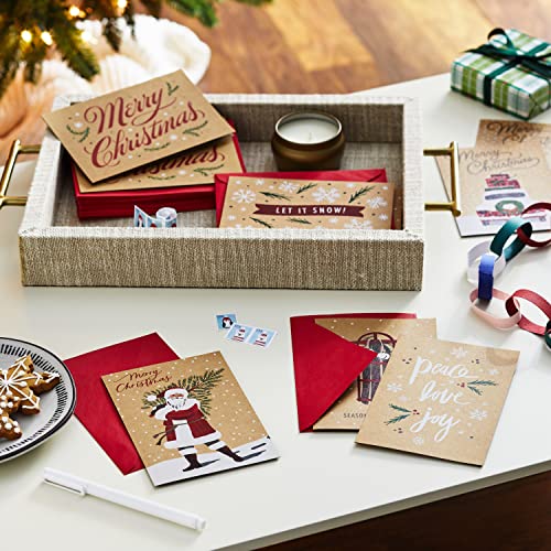 Hallmark Boxed Christmas Cards Assortment, Rustic Kraft (6 Designs, 36 Cards with Envelopes) (5XPX2308)