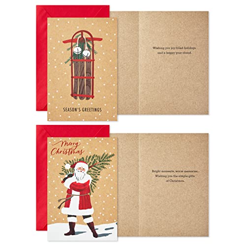 Hallmark Boxed Christmas Cards Assortment, Rustic Kraft (6 Designs, 36 Cards with Envelopes) (5XPX2308)