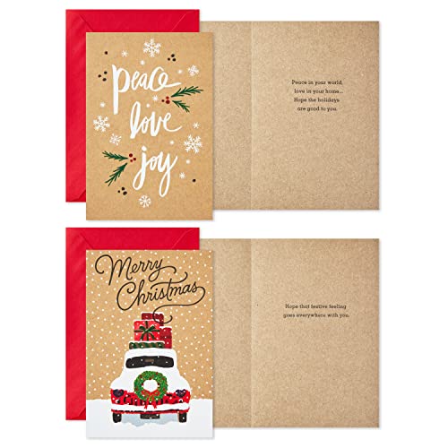 Hallmark Boxed Christmas Cards Assortment, Rustic Kraft (6 Designs, 36 Cards with Envelopes) (5XPX2308)