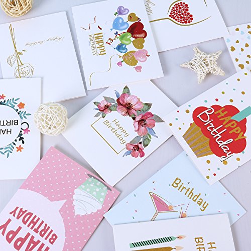 Unomor Happy Birthday Cards with Gold Embellishments Design and 26 Envelopes 24 Birthday Greeting Cards Assorted - 18 Birthday Wishes Printed