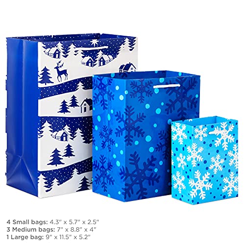 Image Arts Holiday Gift Bag Assortment, Blue and White Patterns (Pack of 16)