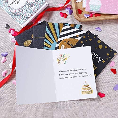 Unomor Happy Birthday Cards with Gold Embellishments Design and 26 Envelopes 24 Birthday Greeting Cards Assorted - 18 Birthday Wishes Printed