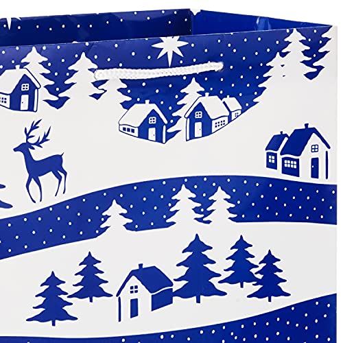Image Arts Holiday Gift Bag Assortment, Blue and White Patterns (Pack of 16)