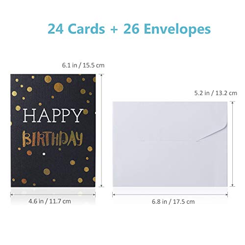 Unomor Happy Birthday Cards with Gold Embellishments Design and 26 Envelopes 24 Birthday Greeting Cards Assorted - 18 Birthday Wishes Printed
