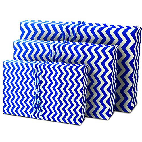 Birthday Royal Blue Chevron Gift Wrap Pack - Reusable Wrapping Paper (Use as Gift Bags too) - For Birthdays and All Occasions - Stretchy Fabric and Eco Friendly - 4 Items (2 Med, 2 Gift Card Holders)
