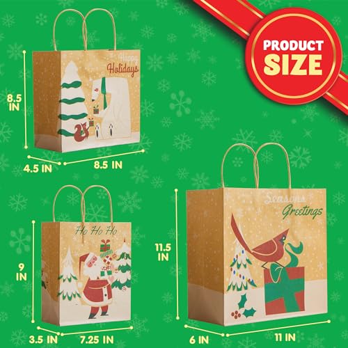 JOYIN 24 PCS Christmas Kraft Gift Bags with Assorted Christmas Prints for Kraft Holiday Gift Bags, Christmas Goody Bags, Xmas Gift Bags, School Classrooms and Party Favors (not included tissue paper)