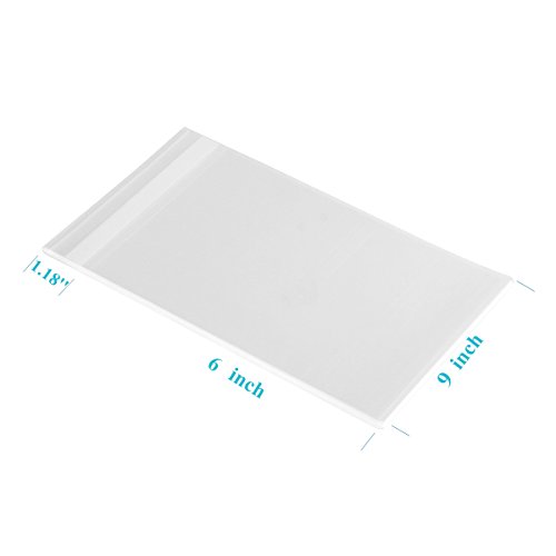 200ct Adhesive Treat Bags 6x9 Clear - 1.4 mils Thick Self Sealing OPP Plastic Bags for Bakery Cookies Christmas Party Decorative Gift (6'' x 9'')