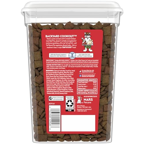 TEMPTATIONS MIXUPS Crunchy and Soft Cat Treats Backyard Cookout Flavor, 16 oz. Tub
