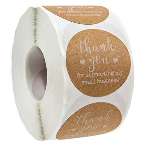 1.5" Round Brown Kraft Thank You for Supporting My Small Business Stickers / 500 Thanks Stickers/White Ink Small Business Thank You Labels/Made in The USA