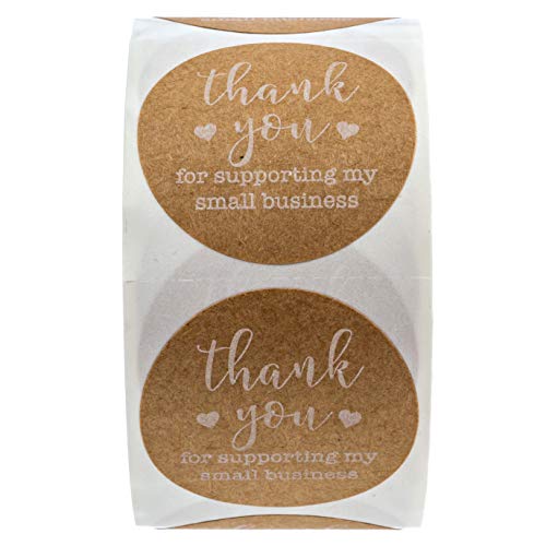 1.5" Round Brown Kraft Thank You for Supporting My Small Business Stickers / 500 Thanks Stickers/White Ink Small Business Thank You Labels/Made in The USA