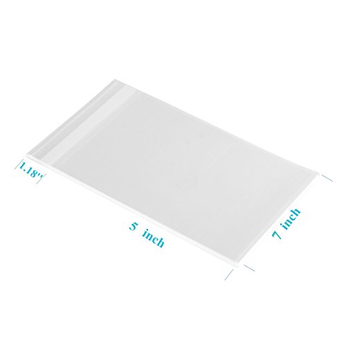200ct Clear Poly Bags Adhesive 5 x 7-1.4 mils Thick OPP Plastic Bags for Cookie Candy Buffet Goody Envelopes Jewelry Cards - Food Safety Self Sealing Treat Cello Cellophane Bags (5'' x 7'')