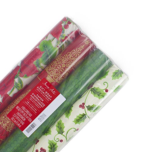 Image Arts Christmas Wrapping Paper Bundle with Cut Lines on Reverse, Traditional (Pack of 4, 180 sq. ft. ttl.)