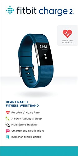 Fitbit Charge 2 Heart Rate + Fitness Wristband, Blue, Large (US Version), 1 Count