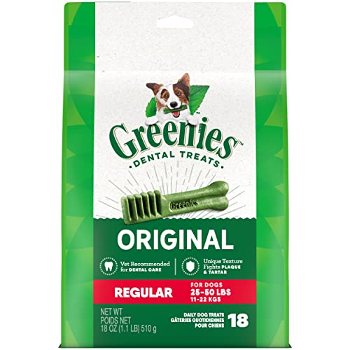 GREENIES Original Regular Natural Dental Care Dog Treats, 18 oz. Pack (18 Treats)