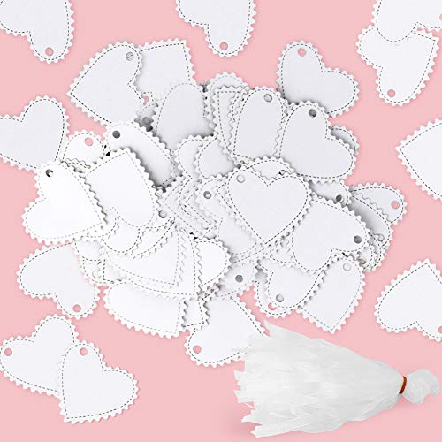 SallyFashion Gift Tags with String, 100 PCS Heart Tags with Ribbon Thank You Tags for Valentines Day Mother Day Wedding Party Favors