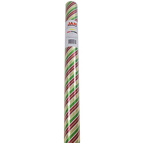 JAM PAPER Gift Wrap - Christmas Foil Wrapping Paper - 25 Sq Ft - Gold, Red & Green Stripes - Roll Sold Individually