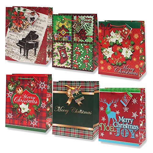 Medium Christmas Bags 12 Pack Christmas Holiday Bags Paper Party Favor Goodies Gift Bags with Assorted Prints for Christmas Favors Bag