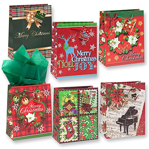 Medium Christmas Bags 12 Pack Christmas Holiday Bags Paper Party Favor Goodies Gift Bags with Assorted Prints for Christmas Favors Bag