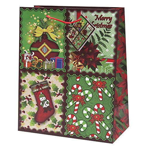 Medium Christmas Bags 12 Pack Christmas Holiday Bags Paper Party Favor Goodies Gift Bags with Assorted Prints for Christmas Favors Bag