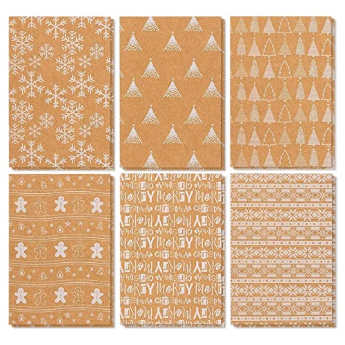 36 Pack Kraft Christmas Greeting Cards with Envelopes, 6 Winter Holiday Designs (4x6 In)