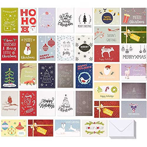 Merry Christmas Holiday Greeting Cards Assortment with Envelopes, 36 Designs (4 x 6 In, 36 Pack)
